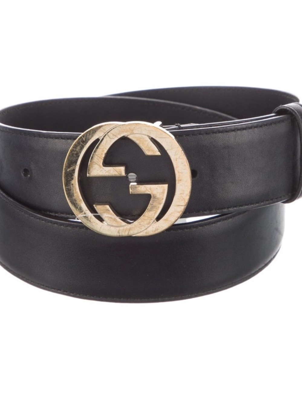 Gucci Black Leather Belt with Gold Double G Buckle